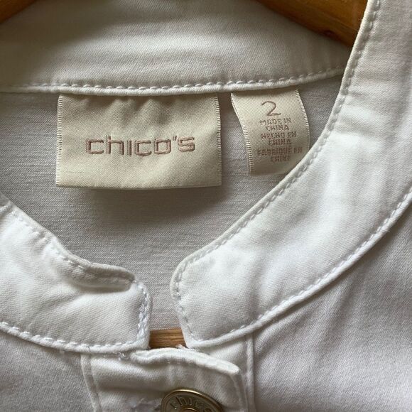 CHICO’S FLORAL DESIGN LONG SLEEVES WHITE WOMAN JACKET SIZE 2/US 14 - Picture 7 of 9